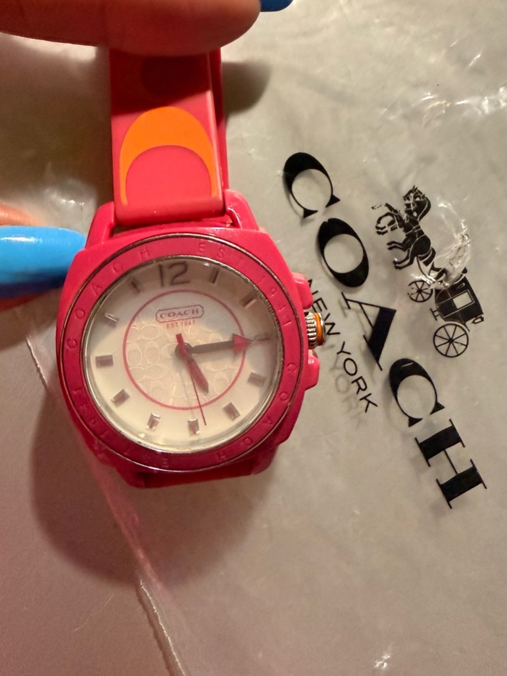 Coach Hot Pink and Orange Silicone Sport Watch #coach #authentic